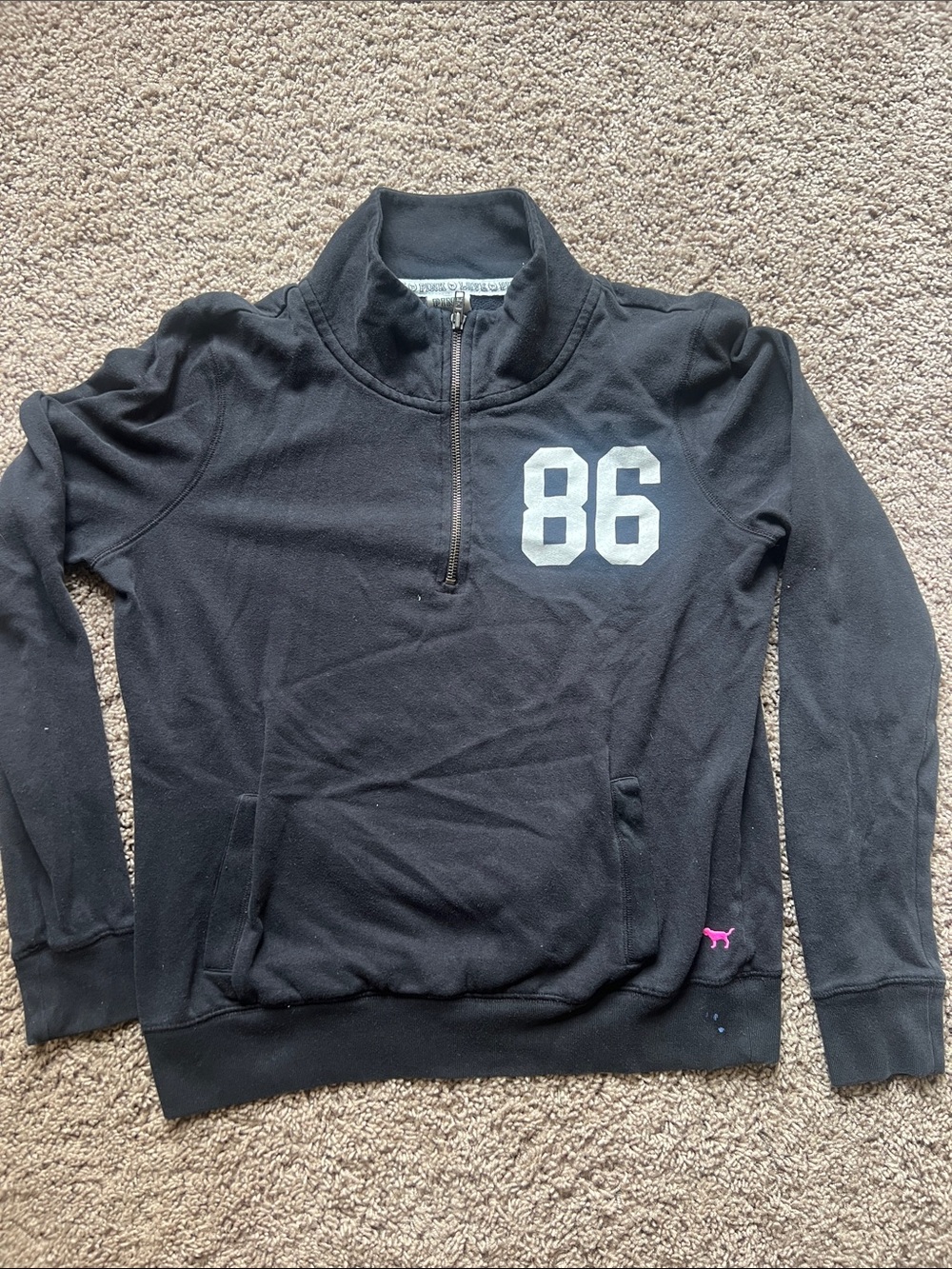 PINK Victoria's Secret Black Half-Zip Sweatshirt Size Medium